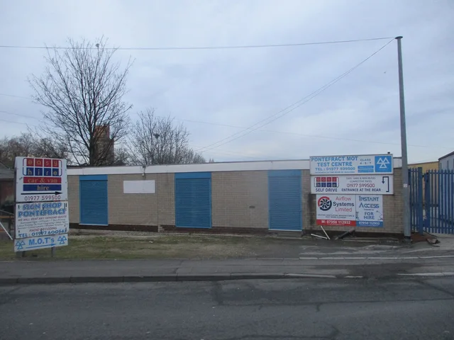 The exterior of an MOT test centre in Pontefract, West Yorkshire.