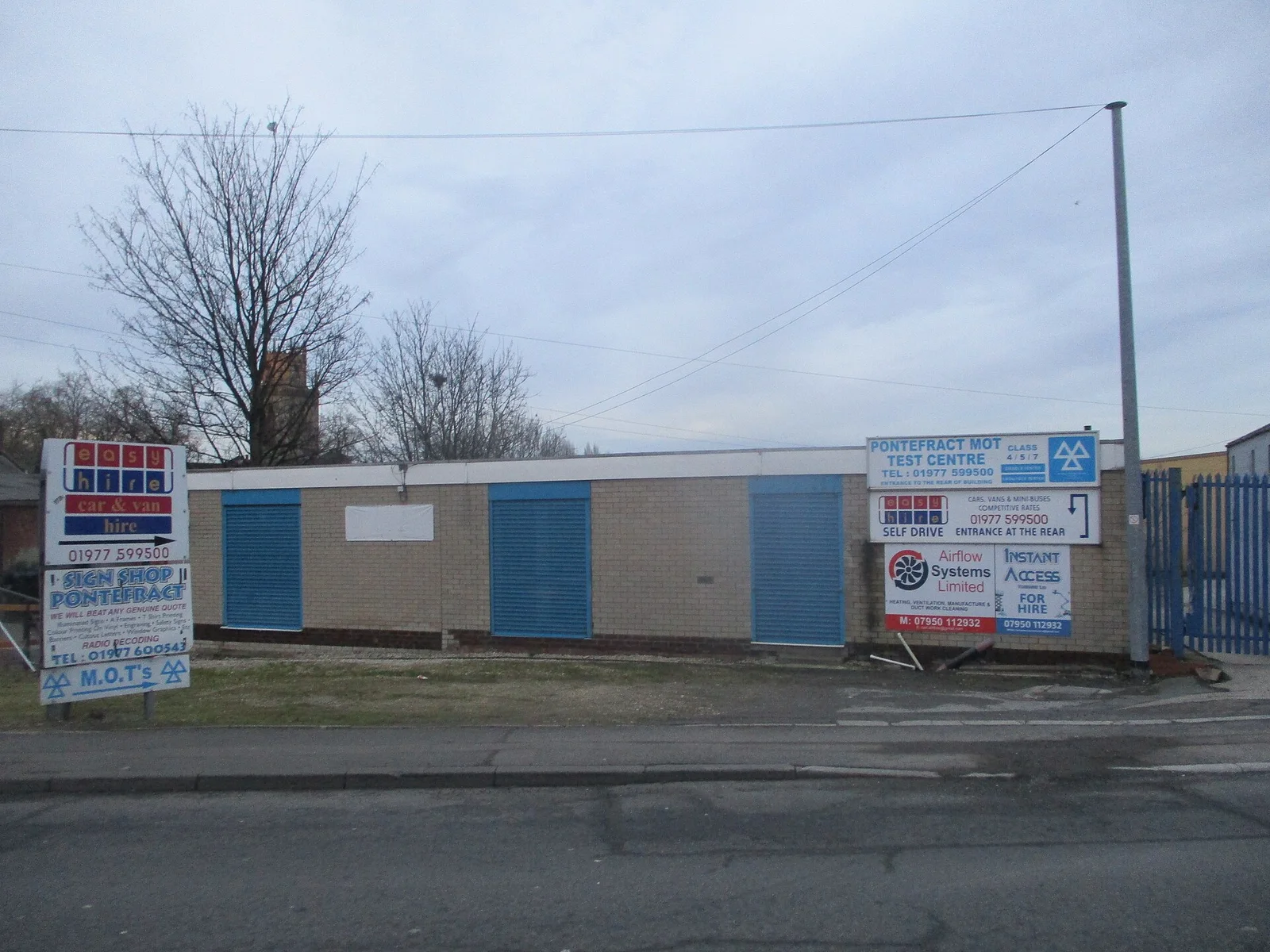 The exterior of an MOT test centre in Pontefract, West Yorkshire.