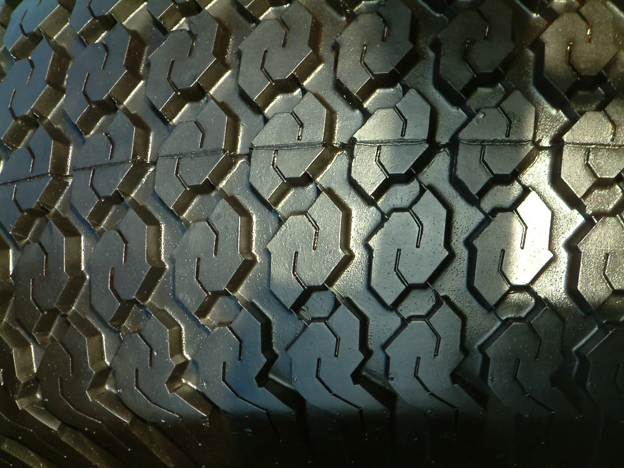 A close-up of tyre tread.